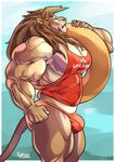  bulge feline furious hyper hyper_muscles lifeguard lion male mammal muscular solo 