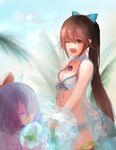  bad_id bad_pixiv_id bikini blue_eyes blue_hair bow brown_eyes brown_hair cirno hair_bow multiple_girls nooko reiuji_utsuho smile swimsuit third_eye touhou 