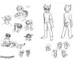  anthro clothed clothing drawfurry eyewear feline female glasses good_cheese gunther_hausmann kelly_hamilton lynx male mammal model_sheet monochrome sketch 