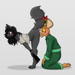 3_toes anthro barefoot bear belt bent_over big_ears biped black_clothing black_hair black_nose black_sclera blue_nose blush bottomless brown_body brown_fur butt canid canine claws clothed clothing coat cunnilingus duo exposed_shoulder feet female finger_claws fur glowing glowing_eyes green_clothing green_coat green_topwear hair hands_on_knees hands_on_legs happy hi_res kneeling leaning leaning_forward licking licking_lips male male/female mammal mistletoe mistletoe_on_tail oral partially_clothed pawpads plant presenting presenting_hindquarters pupils raised_tail sami_(whisperfoot) sex shaded side_view simple_background tail tediz tiptoes toe_claws toes tongue topwear underwear underwear_down unknown_artist vaginal wet_tongue white_background white_pupils yellow_sclera