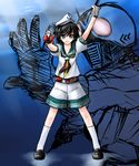  black_hair crossover hat henshin henshin_pose highres kamen_rider kamen_rider_x kamen_rider_x_(series) kazami_shirou_(kaizou-zumi) murasa_minamitsu parody pose rider_belt sailor sailor_hat shorts touhou 