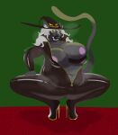 absurd_res anthro bodily_fluids boots breasts carpet claws clothing crouching curled_tongue domestic_cat facial_tattoo felid felidae feline felis female footwear green_background green_eyes gynomorph hair hand_on_leg hand_on_thigh hat headgear headwear hi_res high_heeled_boots high_heels holding_breast intersex latex latex_clothing latex_skinsuit long_tongue looking_at_viewer mammal musk musk_clouds nopestilence overweight pupils sharp_teeth shoes simple_background skinsuit slit_pupils solo squatting_position sweat sweaty_breasts tail tattoo teeth tight_clothing tongue tongue_out unzipped unzipped_bodysuit white_hair witch_hat zipper