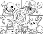  &lt;/3 :3 armor black_and_white bone canine clothing dog english_text eyewear female fish fur gloves group hair hair_over_eye lesser_dog machine male mammal marine merleawe mettaton monochrome monster one_eye_closed open_mouth papyrus_(undertale) robot sans_(undertale) shyren skeleton smile sunglasses sweat text tongue tongue_out undertale video_games 
