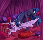  2014 bed blue_hair blush couple cutie_mark duo equine female friendship_is_magic hair horn licking mammal my_little_pony pillow preening princess_luna_(mlp) purple_eyes purple_hair silfoe sparkles tongue tongue_out twilight_sparkle_(mlp) winged_unicorn wings 