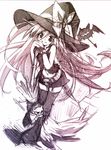  bat belt blush_stickers boots bow broom copyright_request hanehane_kiro hat long_hair monochrome navel simple_background sketch skirt skull smile solo thigh_boots thighhighs traditional_media very_long_hair witch witch_hat zettai_ryouiki 