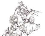  chain collar greyscale izayoi_sakuya monochrome multiple_girls remilia_scarlet ribbon shippori short_hair touhou wings 