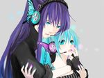  1girl aqua_eyes aqua_hair aqua_nails bad_id bad_pixiv_id butterfly_hair_ornament butterfly_wings hair_ornament hatsune_miku headphones headset honoka_(ranukirai) kamui_gakupo long_hair magnet_(vocaloid) multicolored multicolored_nails nail_polish ponytail purple_hair purple_nails twintails vocaloid wings 