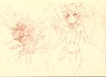  bad_id bad_pixiv_id blush brown collar fairy flat_chest golem happy izuru_(timbermetal) long_hair midriff monochrome monster navel original pointy_ears sketch smile solo traditional_media twintails yellow_background 