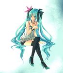  aqua_eyes aqua_hair aqua_nails black_legwear crossed_legs fingernails hair_ribbon hatsune_miku high_heels jewelry komiki2gou legs long_hair nail_polish necklace ribbon shoes sitting skirt solo thighhighs twintails very_long_hair vocaloid world_is_mine_(vocaloid) zettai_ryouiki 