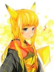  animal_ears black_hair blonde_hair costume gen_1_pokemon japanese_clothes k_ototo kimono long_hair personification pikachu pikachu_ears pokemon pokemon_ears serious solo 