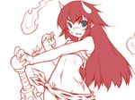  bad_id bad_pixiv_id blue_eyes copyright_request fang hands horns kazami_ryouya long_hair monochrome oni pointy_ears red red_hair red_oni scar sketch solo spiked_mace spot_color 