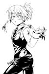  bad_id bad_pixiv_id blush braid crossdressing face gloves greyscale highres izayoi_sakuya knife monochrome short_hair solo touhou twin_braids uraichishi 