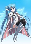  blue_eyes blue_hair chain collar elbow_gloves flying gloves nymph_(sora_no_otoshimono) ootaka_narumi solo sora_no_otoshimono thighhighs twintails white_gloves 