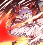  bat_wings hat mikagami_hiyori purple_hair red_eyes remilia_scarlet short_hair solo spear_the_gungnir touhou wings 