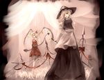  apron bad_id bad_pixiv_id black_dress blonde_hair crystal dress flandre_scarlet hat head_tilt kirisame_marisa laevatein long_hair looking_at_viewer multiple_girls seiha_(tinnke) standing touhou vampire waist_apron witch_hat 