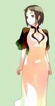  breasts brown_eyes brown_hair cleavage cleavage_cutout dress highres ico large_breasts long_dress see-through see-through_silhouette shihou_(g-o-s) short_hair solo yorda 