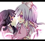  bad_id bad_pixiv_id black_hair blush bow fujiwara_no_mokou hair_bow houraisan_kaguya long_hair multiple_girls purple_eyes rarami red_eyes silver_hair touhou 