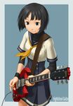  black_eyes black_hair gibson guitar instrument original school_uniform sg short_hair smile solo standing yoshihara_yochiko 