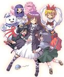  animal_ears black_hair black_legwear blonde_hair blue_eyes blue_hair cloud cosplay crossover ghostbusters gradient_hair grey_hair hijiri_byakuren hood houjuu_nue kumoi_ichirin kurogarasu long_hair mouse_ears multicolored_hair multiple_girls murasa_minamitsu nazrin odd_one_out short_hair snake stay_puft stay_puft_(cosplay) thighhighs toramaru_shou touhou ufo unzan when_you_see_it wings zettai_ryouiki 