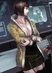  anna_williams bangs breasts brown_hair cleavage garter_belt jacket jewelry necklace tekken thighhighs 