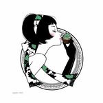  bad_id bad_pixiv_id bare_shoulders black_hair blush bob_cut circle closed_eyes copyright_request cupcake food gloves lipstick makeup mihoshi monochrome short_hair simple_background solo spot_color upper_body white_background 