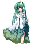  bad_id bad_pixiv_id detached_sleeves frog green_hair hair_ornament kochiya_sanae long_hair red_eyes snake solo tatsuyoshi touhou 