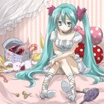  aqua_eyes aqua_hair candy chupa_chups dress food hatsune_miku ichimatsu_shiro lollipop long_hair pout solo twintails vocaloid world_is_mine_(vocaloid) 