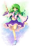  detached_sleeves frog green_hair hair_ornament japanese_clothes kochiya_sanae long_hair mauve snake solo touhou yellow_eyes 