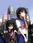  bad_id bad_pixiv_id black_hair building city flower head_wreath multiple_girls sakura_sora saten_ruiko to_aru_kagaku_no_railgun to_aru_majutsu_no_index uiharu_kazari 