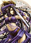  black_hair breasts chinese cleavage copyright_request elbow_gloves gloves helmet large_breasts long_hair midriff shinomaru solo sword weapon 