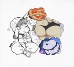  &lt;3 =w= big_breasts big_butt breasts butt cleavage clothed clothing cute food hat huge_breasts huge_butt jack_rabbit pizza sketch smutbunny spiky_hair thick_thighs thought_bubble 