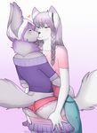  &lt;3 2015 anthro bare_shoulder blush braided_hair breasts bulge butt canine clothed clothing crossdressing duo eyes_closed female fennec fox frilly fully_clothed fur girly grey_fur hair keilet kissing long_hair male male/female mammal neck_tuft panties pants samantha_kitsune shirt silver_hair skirt skirt_down sweetpupperoo thick_thighs tuft underwear white_fur white_hair 