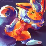  2015 anatomically_correct animal_genitalia anus augustus_(uploadingglaceon) balls begging belly blush butt canine canine_penis cum cum_drip digital_media_(artwork) dripping eeveelution eifie erection fan_character feral flareon fluffy fluffy_tail fur hindpaw knot long_ears looking_at_viewer lying male mammal mane neck_fur nintendo nude on_back open_mouth painting pawpads paws penis perineum pok&eacute;mon precum presenting sheath simple_background smile solo speedpaint spread_legs spreading tiny_fang toes tongue tongue_out video_games 