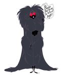  anthro big_breasts breasts cryptid english_text female fluffy fur glowing glowing_eyes grey_fur grey_hair hair lipstick long_hair mature_female midriff monster mothman not_furry open_mouth red_eyes slb solo speech_bubble standing text wide_hips 