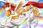  2015 blonde_hair blue_eyes bonnie_zacherle cutie_mark distracting_watermark duo equine eyewear female flying glasses hair horn jadedjynx lauren_faust_(character) mammal my_little_pony rainbow red_hair watermark winged_unicorn wings 