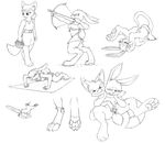  almar anthro basket bow breasts canine cat clitoris clothing dagger dress exercise feline flower fox lagomorph mammal melee_weapon monochrome pawpads plant pussy rabbit simple_background sketch tentacles tongue tongue_out weapon white_background 