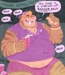  alcohol beer belly beverage big_belly chubby dialogue dramamine drunk feline food male mammal midriff necklace overweight party saber-toothed_cat wristband 