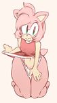  amy_rose anthro argento blush breasts clothing female fur green_eyes hair hedgehog kneeling mammal navel pink_fur pink_hair pussy shirt simple_background solo sonic_(series) thick_thighs underwear white_background 