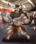  anthro balls big_balls big_penis bovine cattle erection kihu male mammal muscular penis saggy_balls solo 