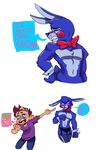  2015 abs biceps bow_tie clothed clothing denimdaddan five_nights_at_freddy&#039;s five_nights_at_freddy&#039;s_2 fur garter_straps half-dressed human lagomorph male mammal muscular pecs rabbit simple_background topless toy_bonnie_(fnaf) video_games 
