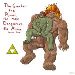  5_fingers abs anal balls biceps chair_position demise demon digital_media_(artwork) duo erection fire_hair from_behind ganondorf jmcstallion male male/male masturbation monster muscular nipples pecs penis quote sex size_difference triforce 