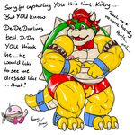  3_toes animasanimus bow_tie bowser bulge costume english_text hair kirby kirby_(series) koopa male mario_bros muscular nintendo nipples red_hair scalie tagme text toes unamused video_games 