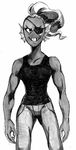  2015 anthro black_and_white breasts clothing eyepatch fish marine modeseven monochrome monster_girl muscles muscular nitrotitan ponytail solo traditional_media_(artwork) undertale undyne video_games 