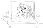  beverage brick business drive_thru food headset male mammal raccoon scoua_(artist) soda soda_machine solo tagme window 
