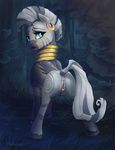  2015 anus blue_eyes butt cutie_mark ear_piercing equine female feral friendship_is_magic gold_(metal) grass hair mammal my_little_pony open_mouth outside piercing pussy solo teats viwrastupr zebra zecora_(mlp) 