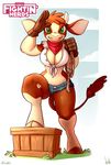  anthro anthrofied arizona_cow_(tfh) atryl bandanna bovine breasts cattle cleavage clothed clothing collaboration cutoffs denim_shorts female gloves green_eyes hooves horn mammal midriff rope shorts siden solo them&#039;s_fightin&#039;_herds 
