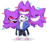  2015 ambiguous_gender anthro bone gengar ghost group male monster nintendo pok&eacute;mon red_eyes sans_(undertale) simple_background skeleton skull smile spirit teeth undertale video_games xingscourge 