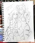  2015 anthro bikini breasts clothed clothing duo feline female flora_(twokinds) fur hair kate_summers keidran mammal panties stripes swimsuit tiger tom_fischbach traditional_media_(artwork) twokinds underwear yosh!_comics 