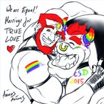  &lt;3 2015 animasanimus beard biceps bowser cute facial_hair ganondorf hair happy hug lgtb_flag male male/male mario_bros muscular nintendo open_mouth pride rainbow red_eyes red_hair smile tagme teeth video_games yellow_eyes 