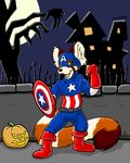  2015 anthro captain_america costume flexing flinters green_eyes halloween holidays male mammal marvel mask muscular nut-case pumpkin red_panda shield sketch solo united_states_of_america 